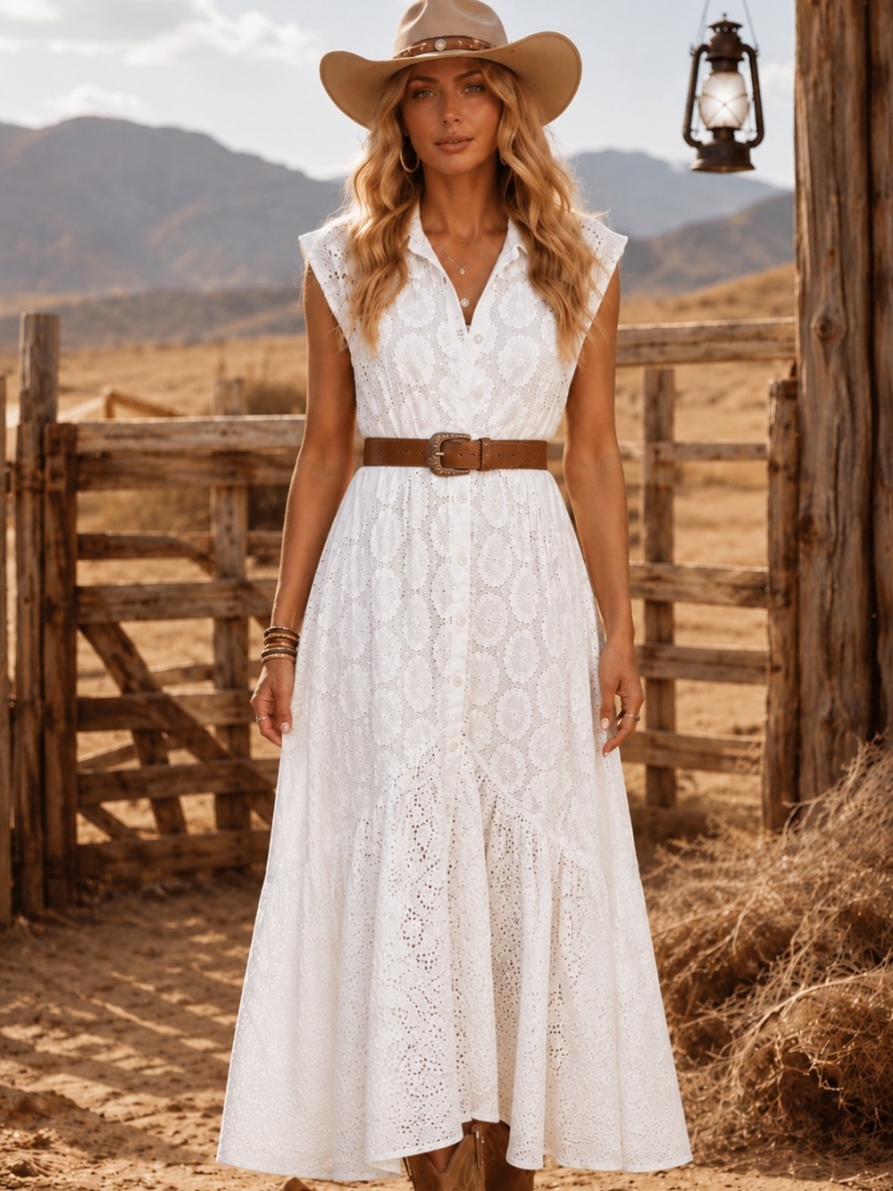 Jaded Gypsy Sleeveless Eyelet Button-Front Midi Dress L/XL
